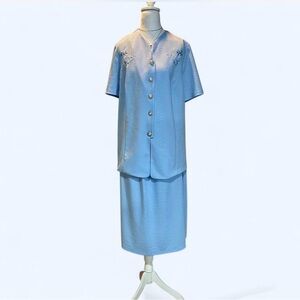 Blue Vintage 2 pieces Made In USA Size 18WP. Top-P-P23 L29 Skirt W 34-48 Elastic